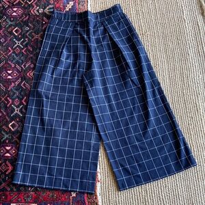 J Crew Navy Blue Checkered Wide-Leg Pants